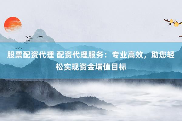 股票配资代理 配资代理服务：专业高效，助您轻松实现资金增值目标