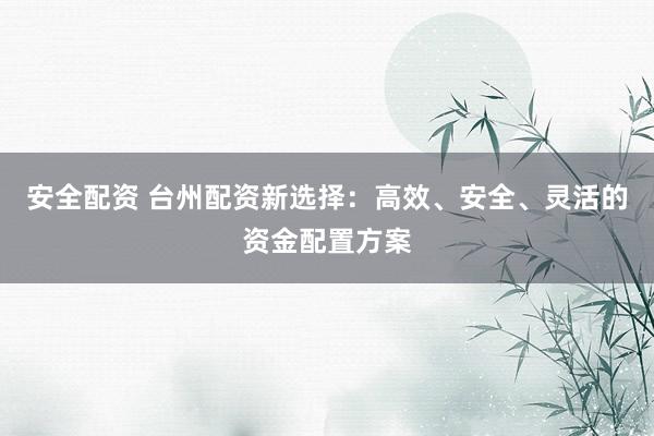 安全配资 台州配资新选择：高效、安全、灵活的资金配置方案