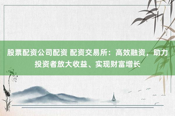 股票配资公司配资 配资交易所：高效融资，助力投资者放大收益、实现财富增长