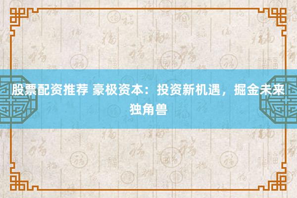 股票配资推荐 豪极资本：投资新机遇，掘金未来独角兽
