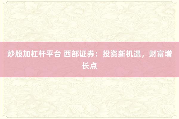 炒股加杠杆平台 西部证券：投资新机遇，财富增长点
