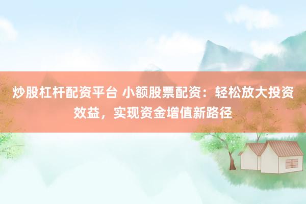 炒股杠杆配资平台 小额股票配资：轻松放大投资效益，实现资金增值新路径